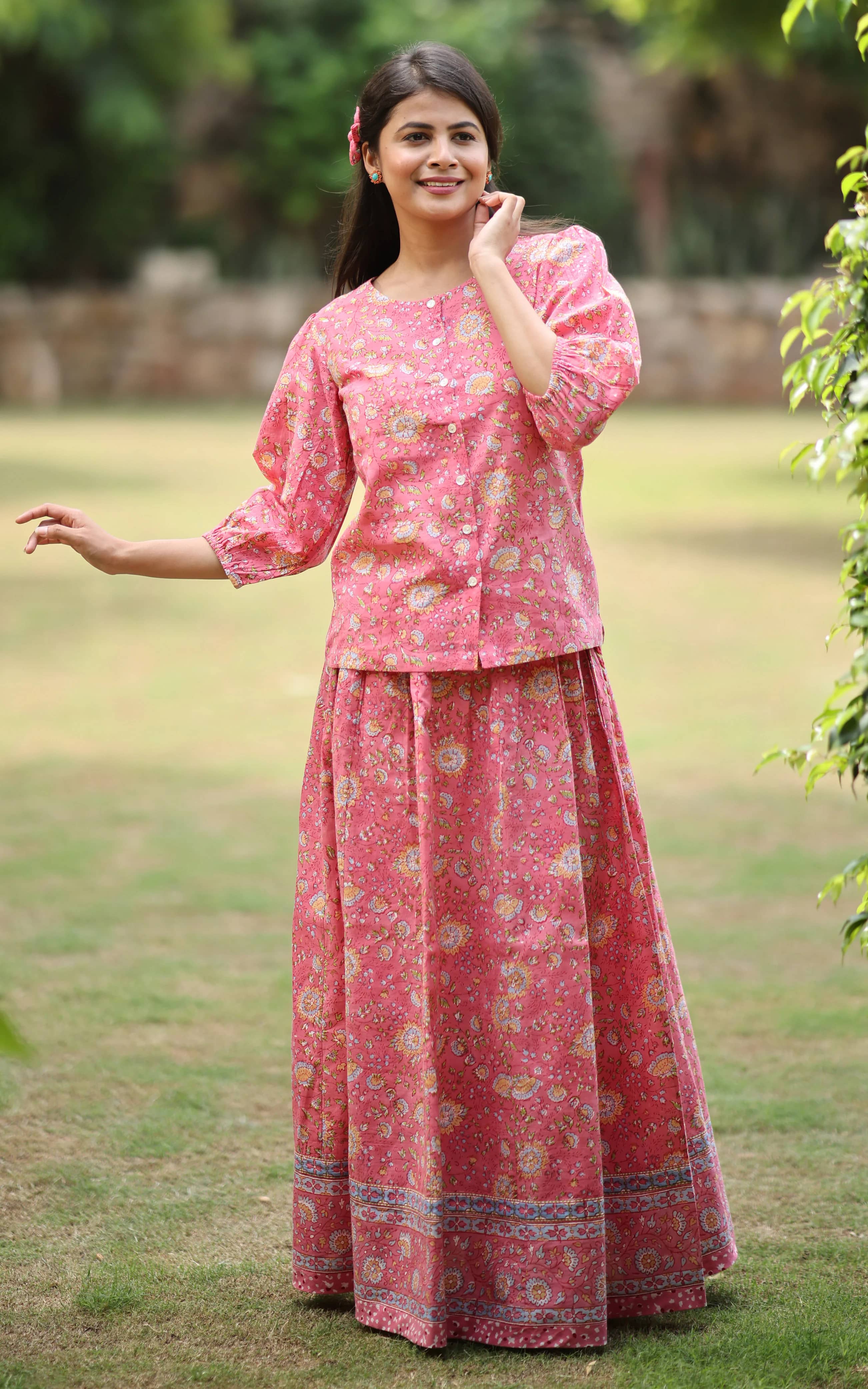 Soma Shop - Hand Block Printed Cotton Queen 3 Rabari Top Pink Floral