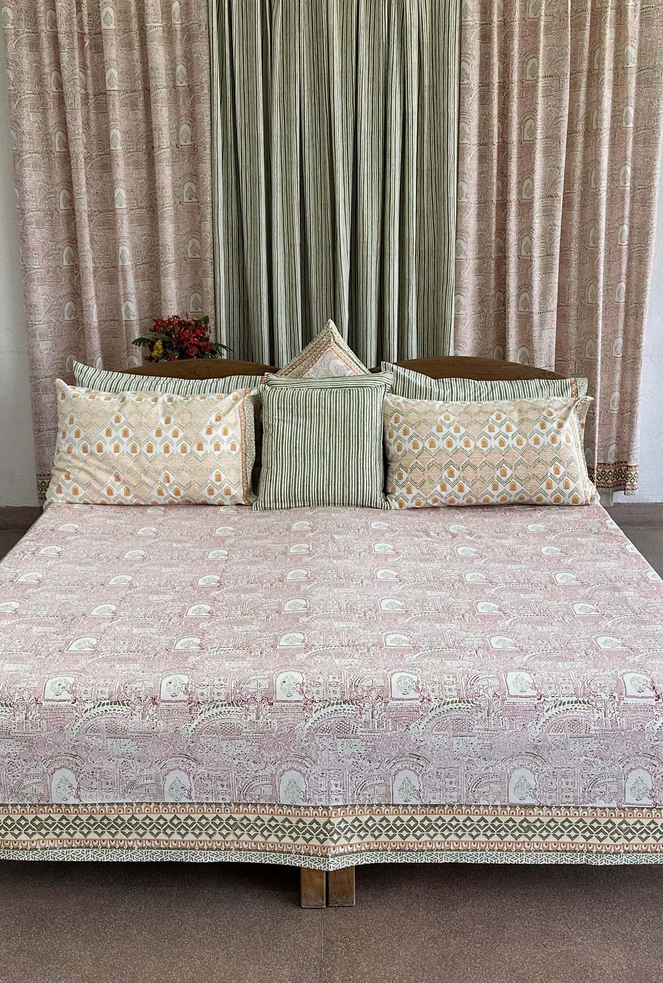 hand-block printed cotton bedspreads queen