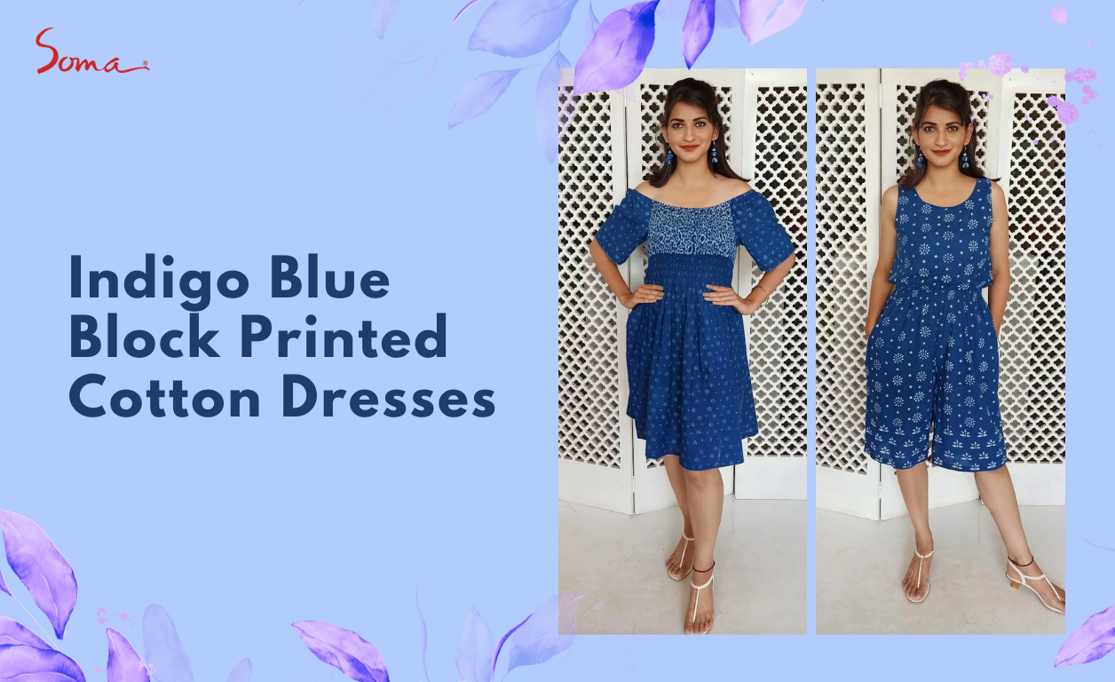 Indigo Blue Block Printed Cotton Dresses
